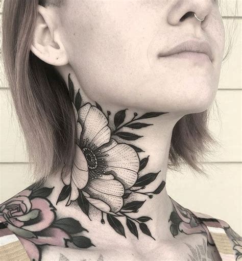 flower neck tattoo|More.